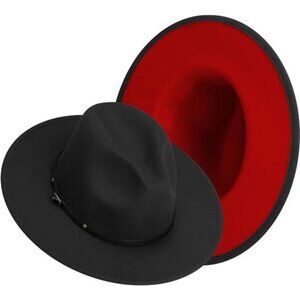 Wide Brim Fedora Hats for Women Mens Felt Fedora Hats with Belt Buckle